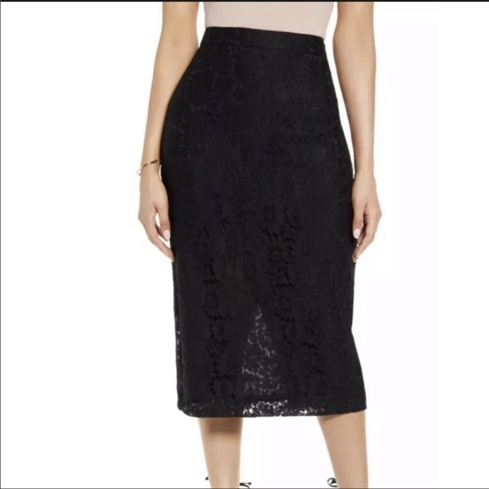 Halogen Women’s Black Lace MIDI Pencil Skirt 4 NWT
